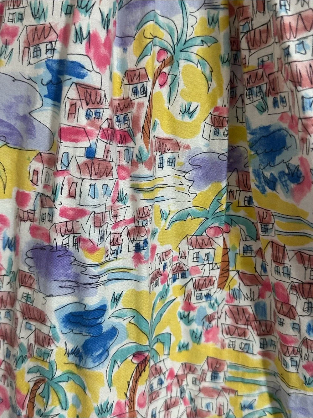 Doncaster Vintage Cotton Novelty Village Print Midi Skirt Size 10 Button Front P